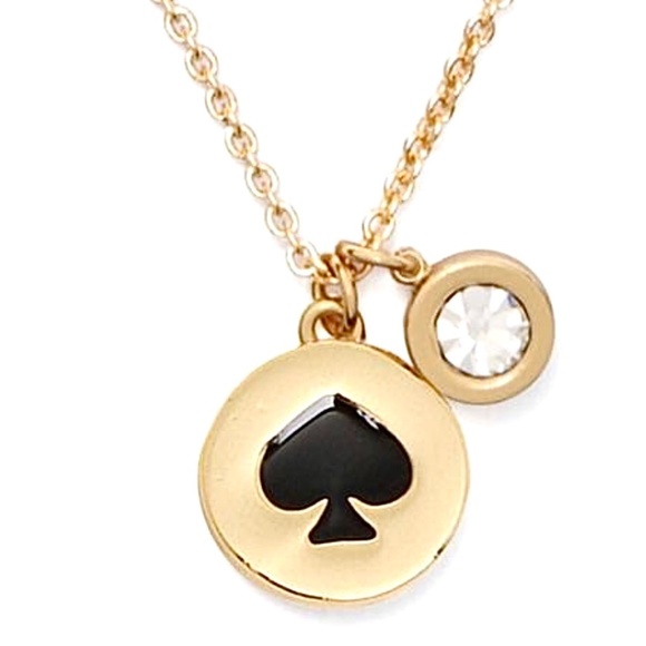 New Kate Spade Spot The Spade Collection Necklace Gold Tone Black Spade Crystal - Picture 1 of 5